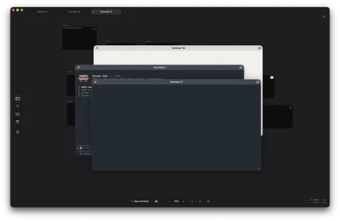 Terminal windows over the canvas